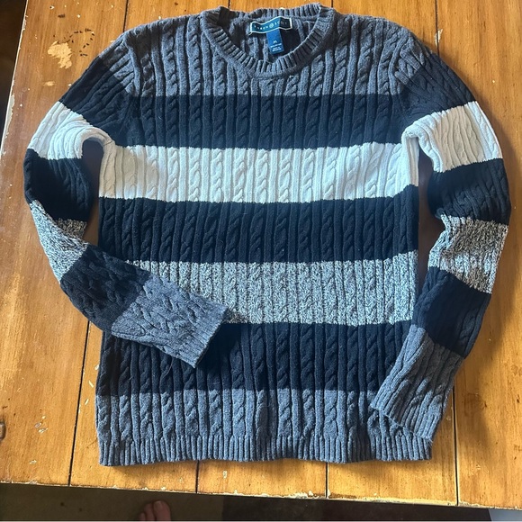 Karen Scott Women's Striped Crewneck Sweater - Black, Gray, White - Picture 1 of 3